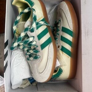 Wales Bonner Adidas samba Cream and Green Shoes